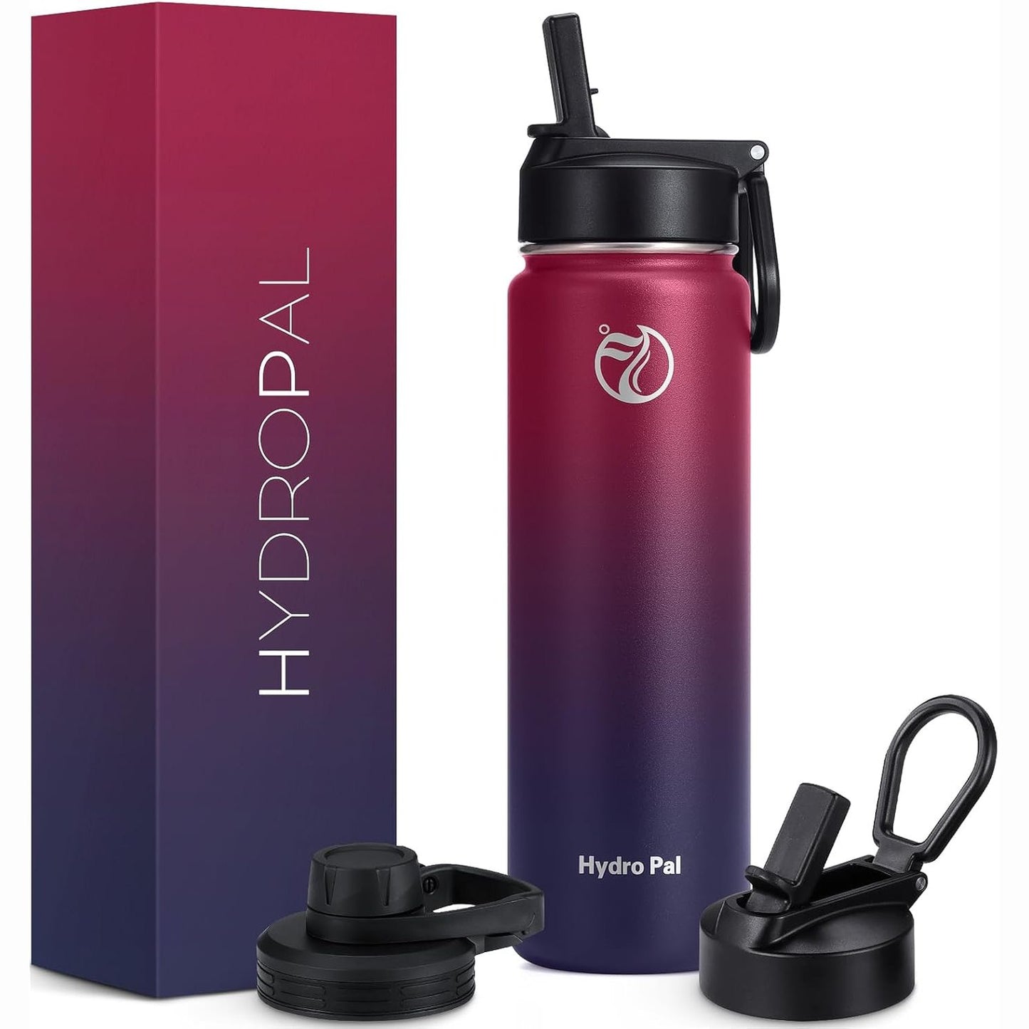 218680 - HYDROPAL Shishe për Pije prej Çeliku Inoks - 500/750ml/1L/1.2L/1.9L, Pa BPA, e Përshtatshme për Pije të Gazuara, Shishe e Izoluar me Kashtë dhe 2 Kapakë
