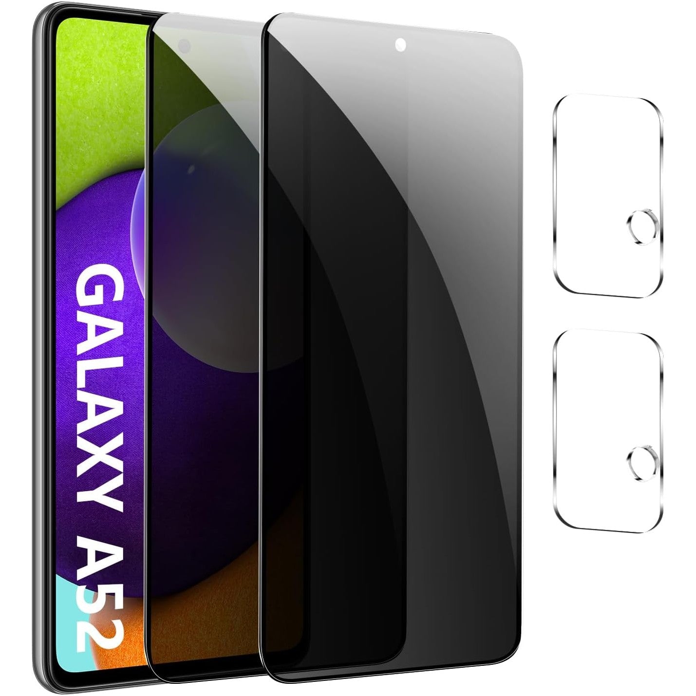 267377 - Mbrojtës Ekrani për Privatësi për Samsung Galaxy A52, Paketë me 4, Xham i Temperuar për Privatësi, 2* Mbrojtës Ekrani Anti-Spiun + 2* Mbrojtës Kamere