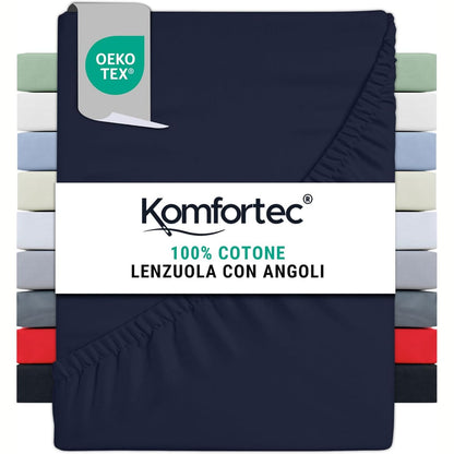 224643 - KOMFORTEC ÇARÇAF ME MBUSHJE 100% PAMBUK – 90x200 cm – 135g/m² – I BUTË, I AJROSUR DHE MIQËSOR ME LËKURËN – ME ELASTIK PËRRETH – I ÇERTIFIKUAR Oeko-Tex – PËR SUSTË, MBULIM DHE DYSHEKË – BLU