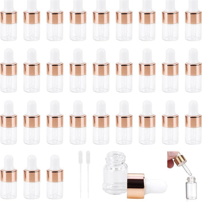 168962 - RUCUDIM - Shishe Mini Pikatore Rozë e Artë prej Qelqi Transparent, 30 copë, 2ml me Pipetë, për Vaj Esencial, Masazh, Aromaterapi dhe Kujdes Thonjsh