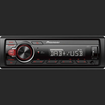 312564 - PIONEER MVH-130DAB-AN, radio makine 1-DIN me RDS dhe DAB+, USB, hyrje AUX, thellësi e vogël instalimi, përfshirë antenën DAB