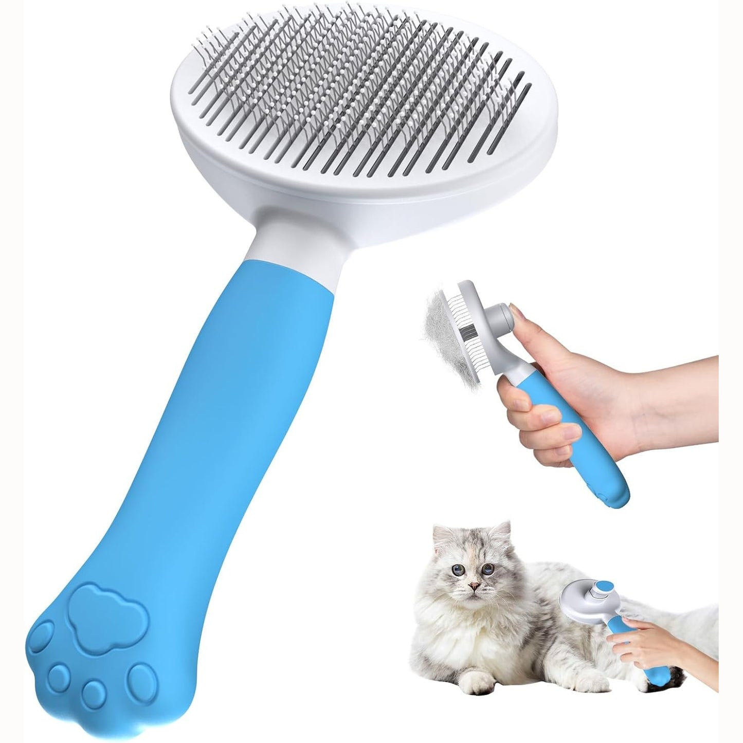 258196 - Zivacate Furçë për Mace [Dorezë Ergonomike, Pastrim me Një Klik] për Qen/Mace/Lepuj