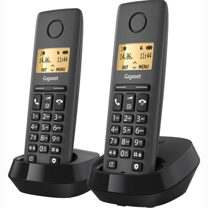 273363 - GIGASET - Pure 120 Duo, 2 telefona pa tel, mbrojtje thirrjesh dhe ECO DECT, ekran i ndriçuar, i zi antracit