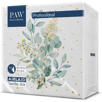 269098 - PAW Peceta letre Airlaid 40 x 40 cm, 50 copë, ideale për dasma, pagëzime, kungime, ditëlindje, peceta pëlhure për dekorimin e tavolinës, buqetë me eukalipte