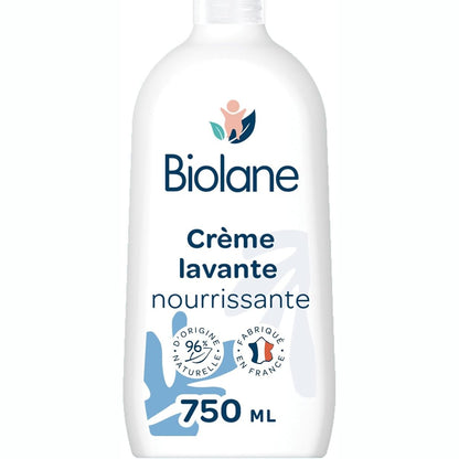 318888 - BIOLANE - Krem pastrues ushqyes, xhel dushi për foshnja, pa sapun, 750ml, trup dhe flokë, lëkurë e ndjeshme, shishe me pompë, prodhuar në Francë