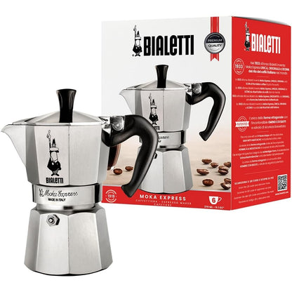 204693 - BIALETTI Makinë Kafeje Moka Express, Kapaciteti 270ml (6 Filxhanë), Me Dorezë Kundër Djegies, Materiali Aluminium, Jo e Përshtatshme Për Induksion