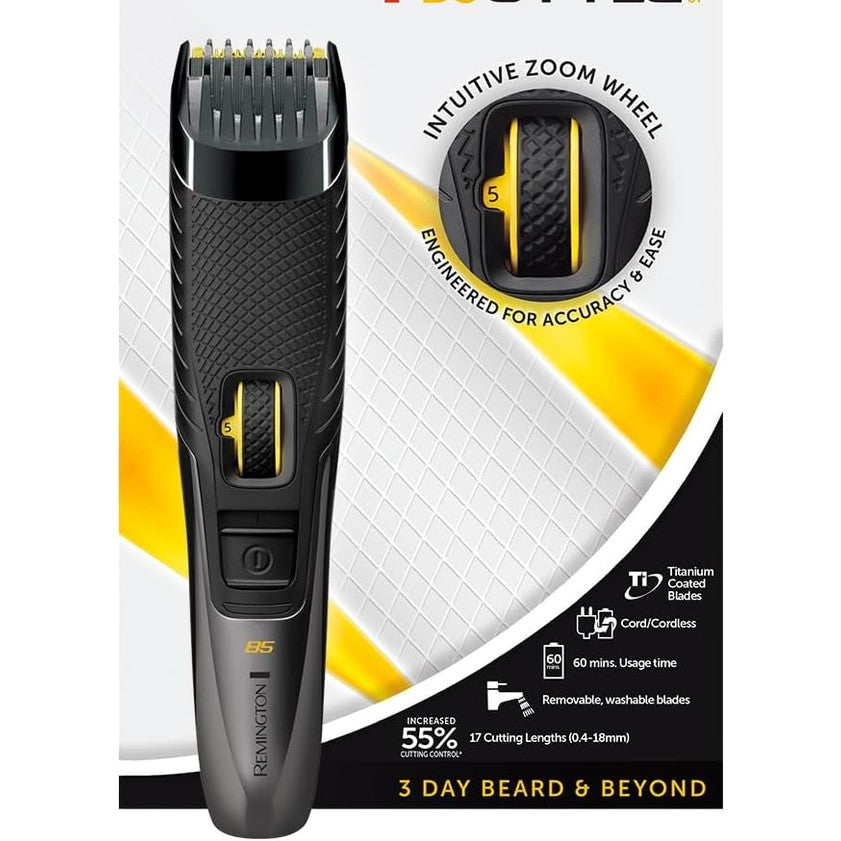 302986 - REMINGTON Makinë prerëse për mjekër, 17 cilësime gjatësie 0.4-18 mm, teha vetëmprehëse, funksionim me rrjet elektrik/bateri, jetëgjatësi baterie 60 minuta
