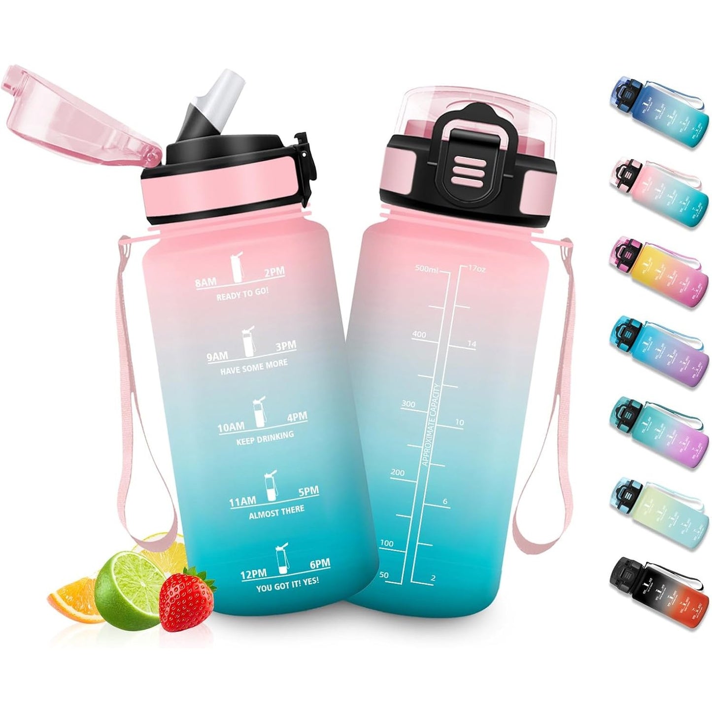 206185 - HONEYHOLLY Shishe Uji Sportive për Fëmijë, 500ml, Pa BPA, e Përshtatshme për Pije të Gazuara, me Kashtë, e Papërshkueshme nga Rrjedhjet, për Palestër, Shkollë, Çiklizëm