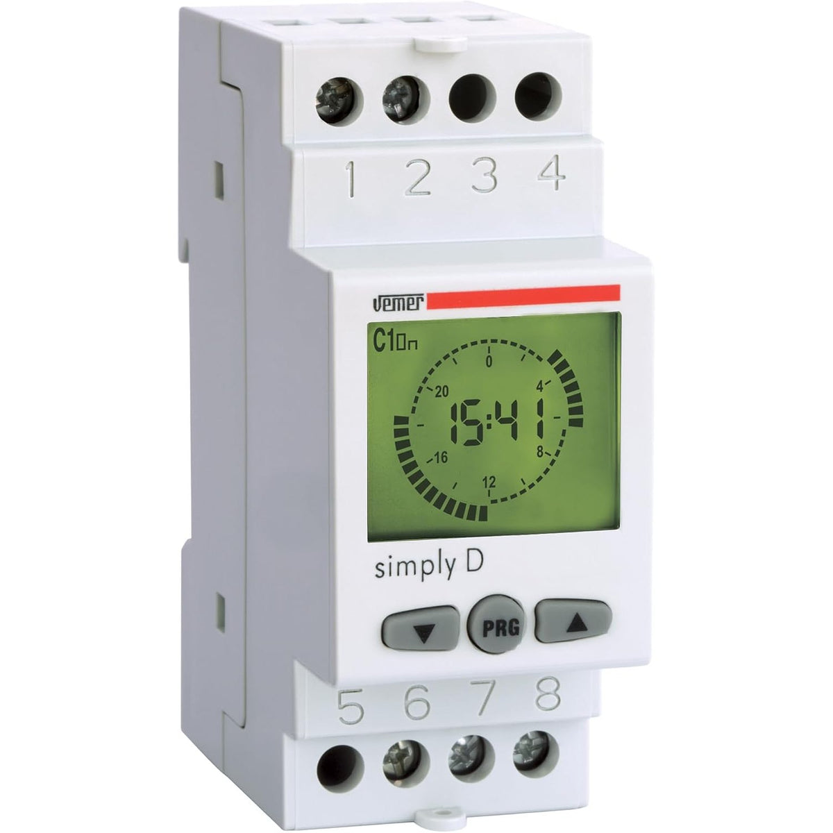 312842 - VEMER VE512000 SIMPLY-D – Kohëmatës Dixhital i Programueshëm, Ndërprerës Kohe me Programim Ditor, 2 Module Shine DIN, Rele 16A, e Bardhë