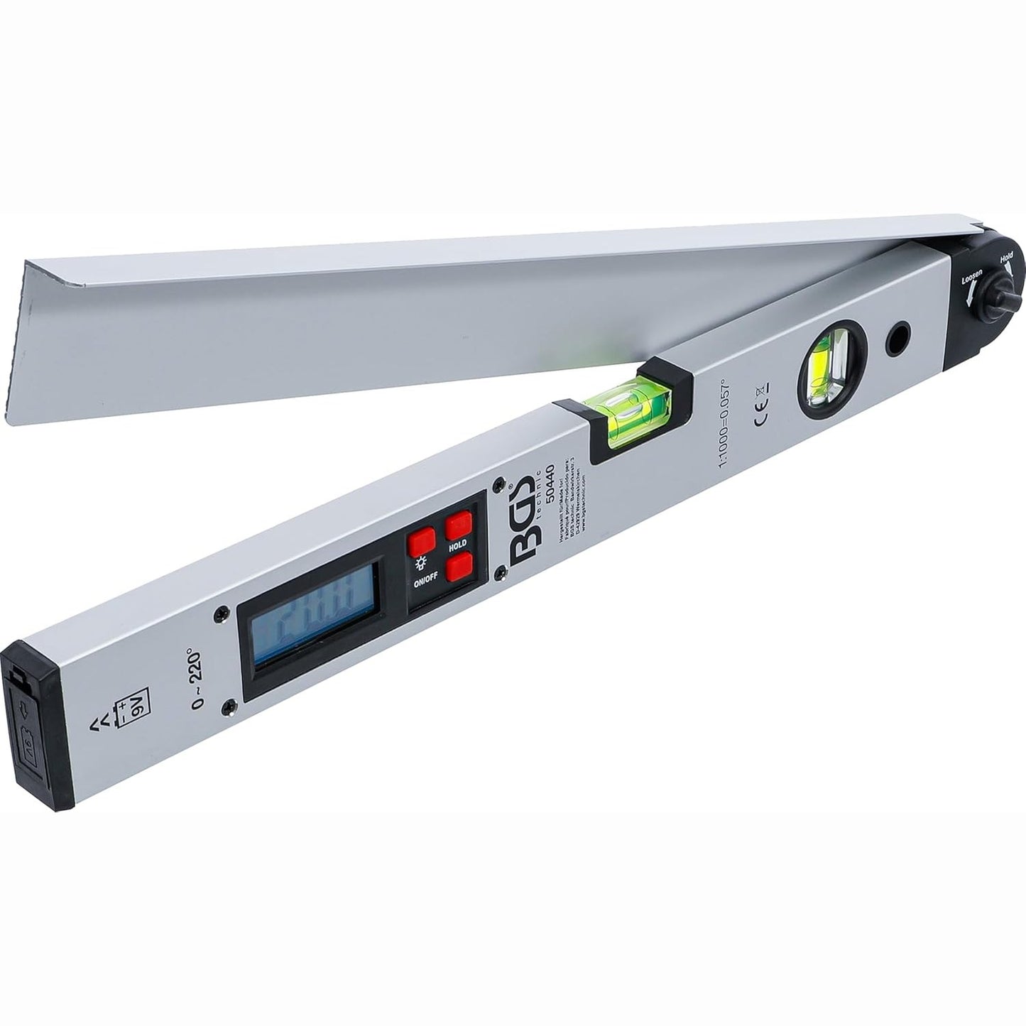 167172 - BGS TECH Rrahës LCD Dixhital 450mm me Nivel dhe Pjerrës Këndore, funksion kyçjeje dhe Inklinometër