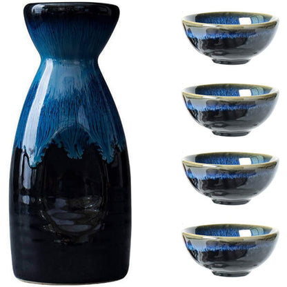 222554 - Uziqueif Set Sake 5 Pjesë, qeramika japoneze, përfshin 4 gota sake dhe 1 kavanoz sake, gota porcelani tradicionale