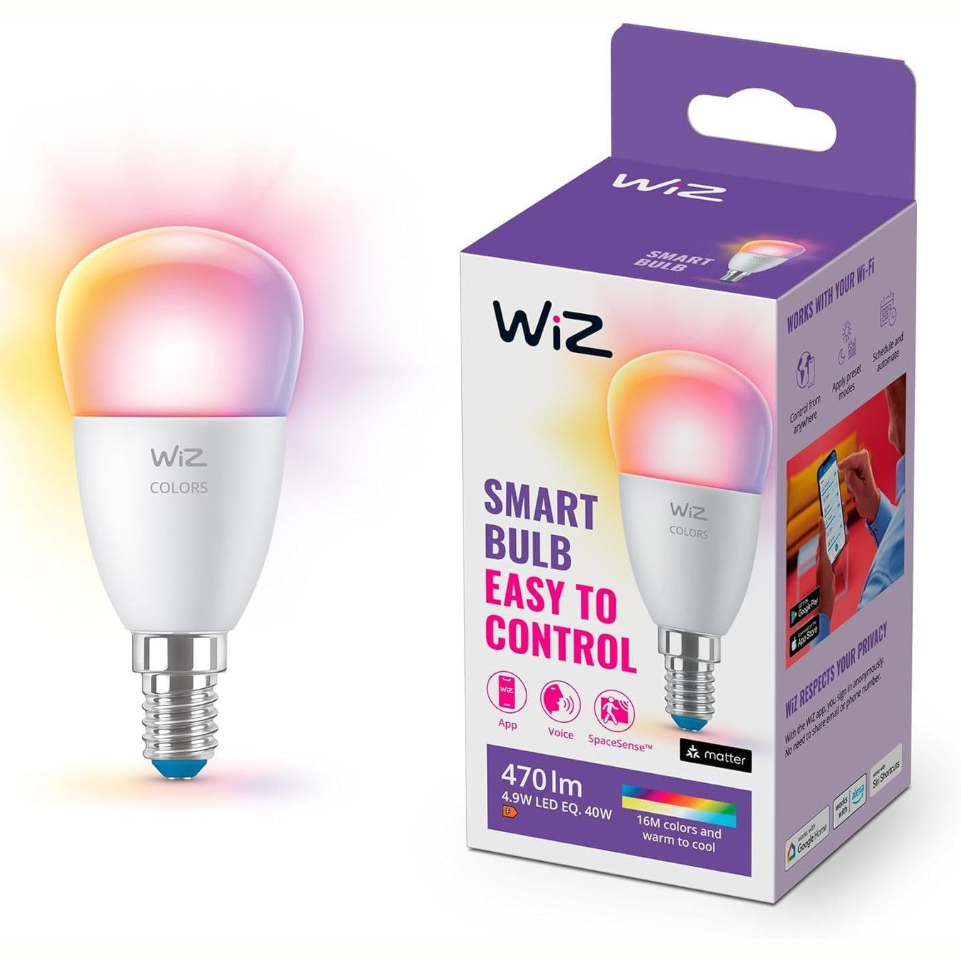 215051 - Llambë LED e akordueshme WiZ E14 (470 lm), 40 W me 16 milionë ngjyra