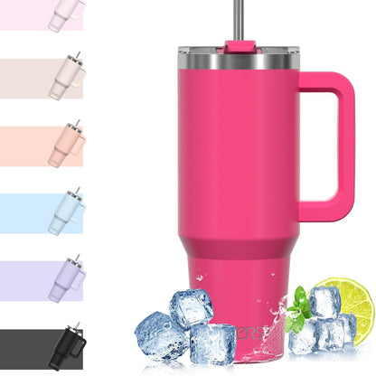 168861 - WATERSY Filxhan Kafeje Portativ 40oz, me Dy Mure prej Çeliku Inox, i Pandedimshëm, me Dorezë dhe Pipëz, Gotë Termike Rozë e Errët për Pije të Nxehta dhe të Ftohta