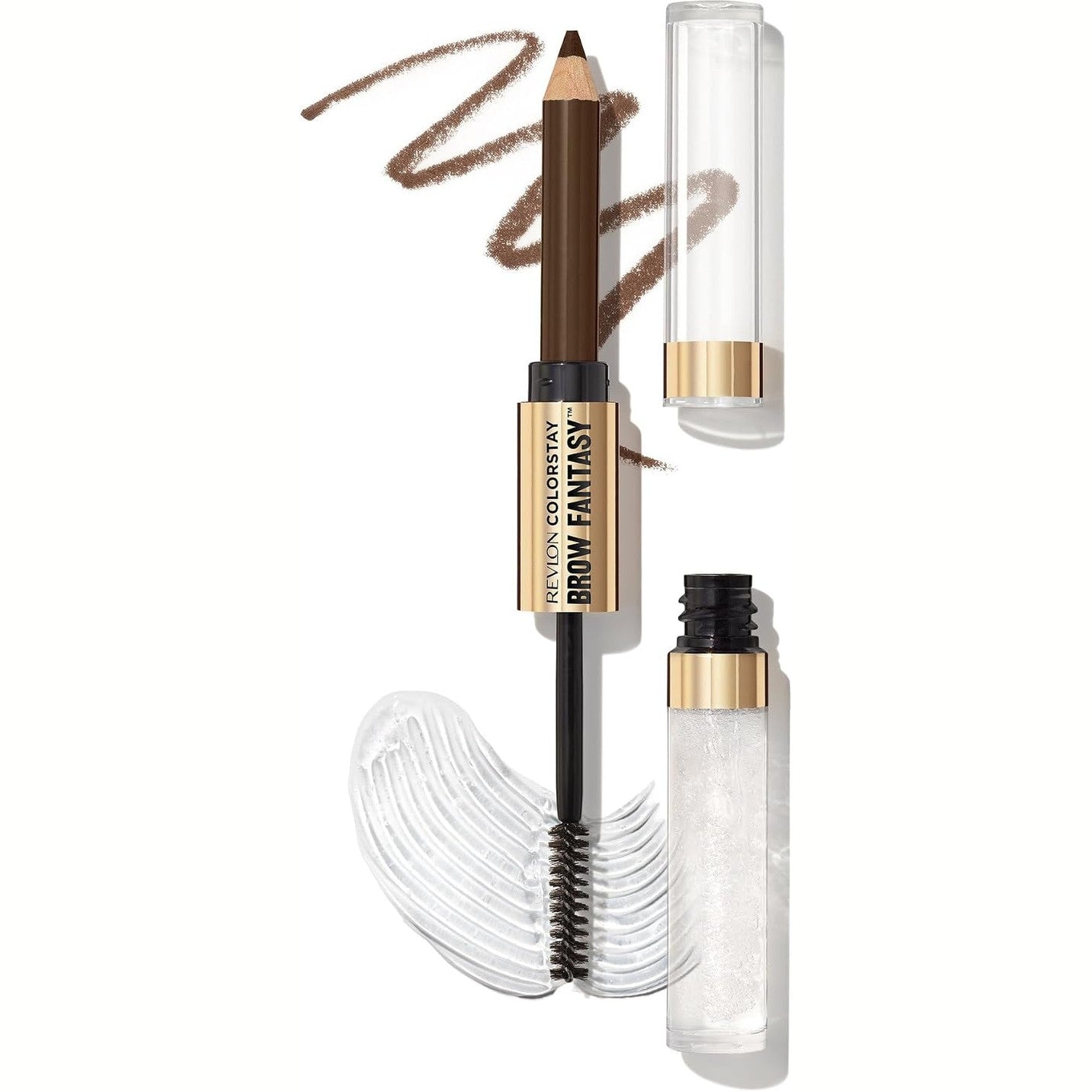 275763 - REVLON - ColorStay Brow Fantasy, produkt për vetulla 2 në 1, laps pudër dhe xhel transparent, 003 Medium Brown, zgjat deri në 16 orë