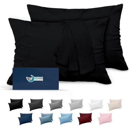 211768 - DREAMZIE Mbulesë Jastëku 40x80cm, Set 2 Copë, Mikrofibër i Çertifikuar Oeko-Tex, E Butë dhe e Lëmuar, Ndjesia e Lëkurës së Pjeshkës - Ngjyra e Zezë