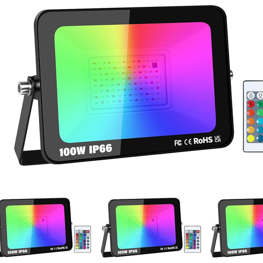 245177 - RIGIDON Drita RGB 100W 10000LM LED RGB me Telekomandë, 16 Ngjyra, 4 Modalitete, Drita IP66 RGBW të papërshkueshme nga uji për jashtë për Festa, Kopsht, Pemë, Peizazh, Disko, Festime.