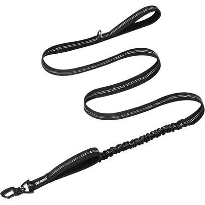 240898 - ONETIGRIS Lidhëse për Qen 152cm-188cm, me Dizajn Bungee Jumping, Kapëse Metalike në Formë Dhëmbi Tigri, 2 Mbajtëse të Buta, Lidhëse Reflektuese Najloni për Qen, e Zezë