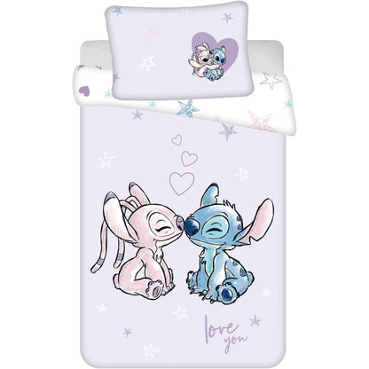 248239 - JERRY FABRICS Set çarçafësh të kthyeshëm Lilo & Stitch 100 x 135 cm për bebe, vjollcë