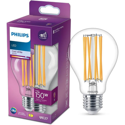 248146 - PHILIPS - Llambë filamente LED Classic E27, 150 W, dritë të bardhë të ftohtë, ndriçim që kursen energji, transparente.