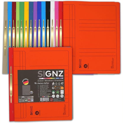 277261 - SIGNZ Dosje kartoni DIN A4, 9 copë, të palosura, ngjyra të ndryshme, prodhim neutral ndaj CO2