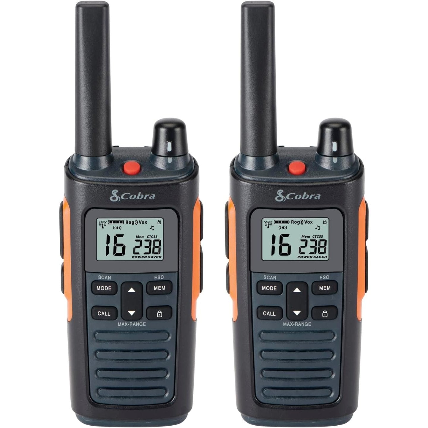 272814 - COBRA Radiotelefonike RX680 (Pako me 2), PMR446, rreze e gjatë veprimi, mbrojtje IP54, ngjyrë e zezë dhe portokalli