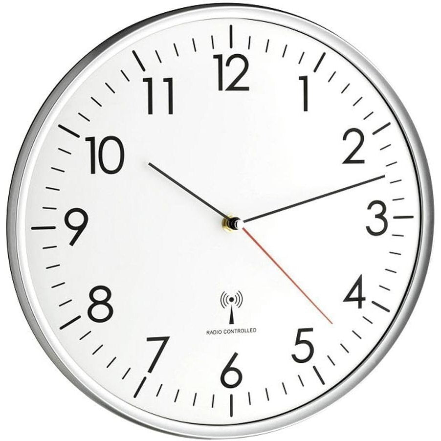 205357 - TFA DOSTMANN Orë Muri Analogike me Radio, Mekanizëm me Saktësi të Lartë, Ngjyra E Bardhë / Argjendtë, Modeli 60.3514, Madhësia 330 x 50 mm, E Përshtatshme për Kuzhinë, Dhomë Ndenjeje, Zyra ose Zonë Hyrjeje