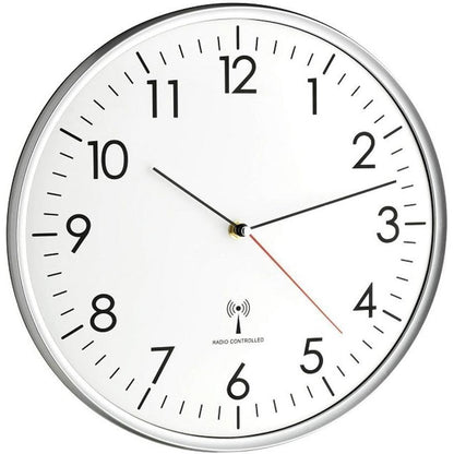 205357 - TFA DOSTMANN Orë Muri Analogike me Radio, Mekanizëm me Saktësi të Lartë, Ngjyra E Bardhë / Argjendtë, Modeli 60.3514, Madhësia 330 x 50 mm, E Përshtatshme për Kuzhinë, Dhomë Ndenjeje, Zyra ose Zonë Hyrjeje