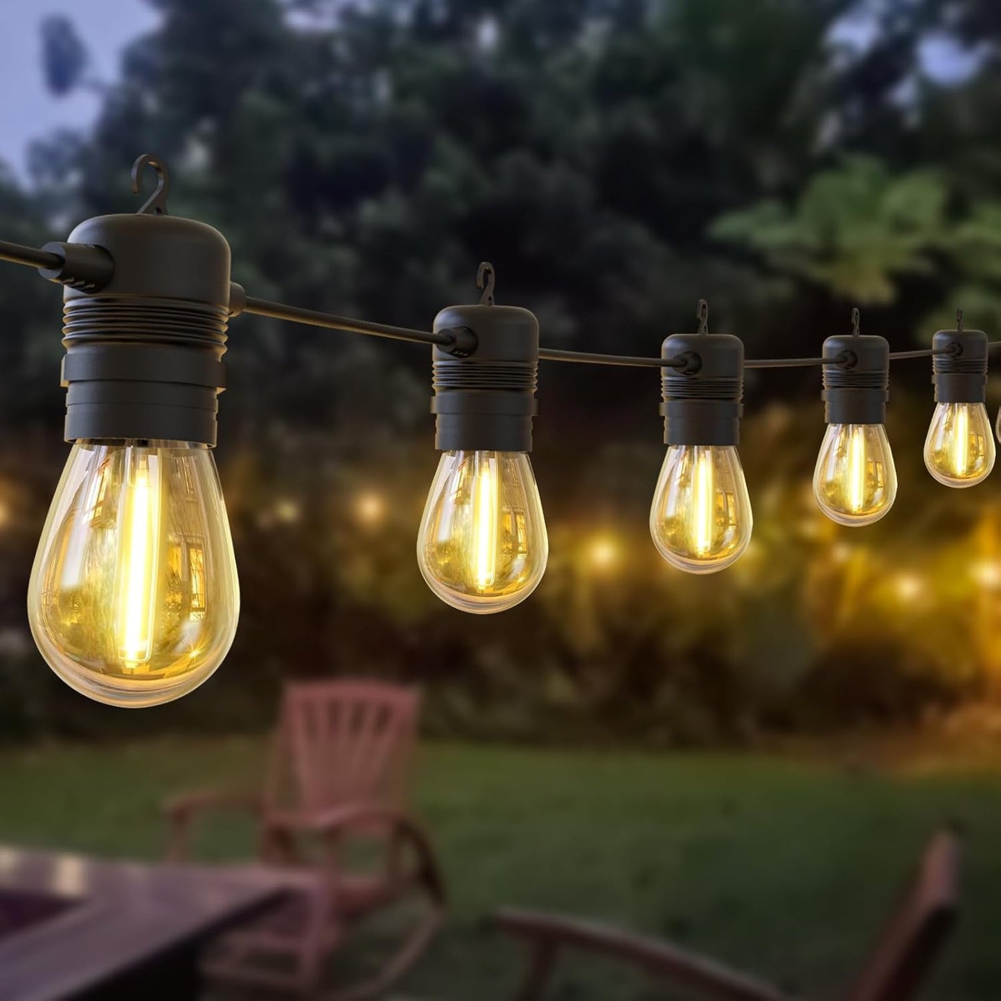 222140 - AVANLO Drita me tela për jashtë, 100FT /30.5M, LED S14, e papërshkueshme nga uji, llamba Edison, të lidhshme për kopsht dhe dasma