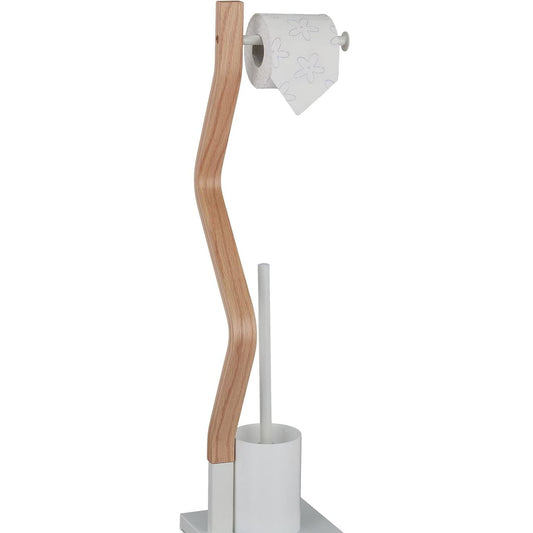 160778 - RELAXDAYS Mbajtëse dhe Furçë Letre Higjienike në Këmbë, Materiale Çelik dhe MDF, Përmasat HWD 75 x 18.5 x 18.5 cm, Ngjyra E Bardhë Natyrale