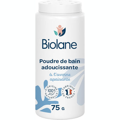 318689 - BIOLANE - Pudër Banje Qetësuese - Banje për Foshnje - Mbron dhe Qetëson - 100% Origjina Natyrale - 75g - Që nga Lindja - Prodhuar në Francë