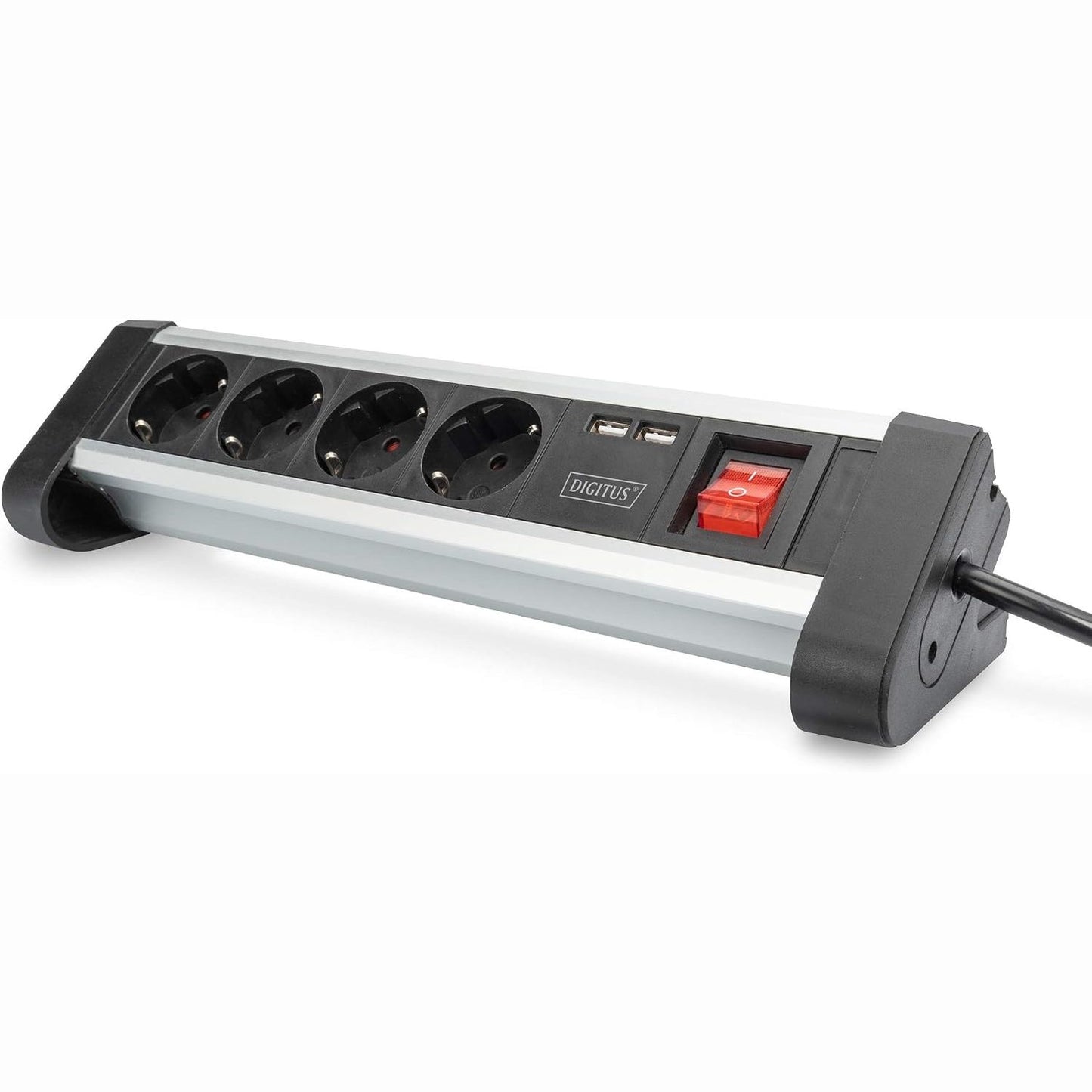 266864 - DIGITUS DA-70614 Shirit rryme me USB, 1 copë, 2 porta USB (USB-A), 4 priza të tokëzuara, me çelës, ngarkues USB, për montim në tavolinë dhe mur