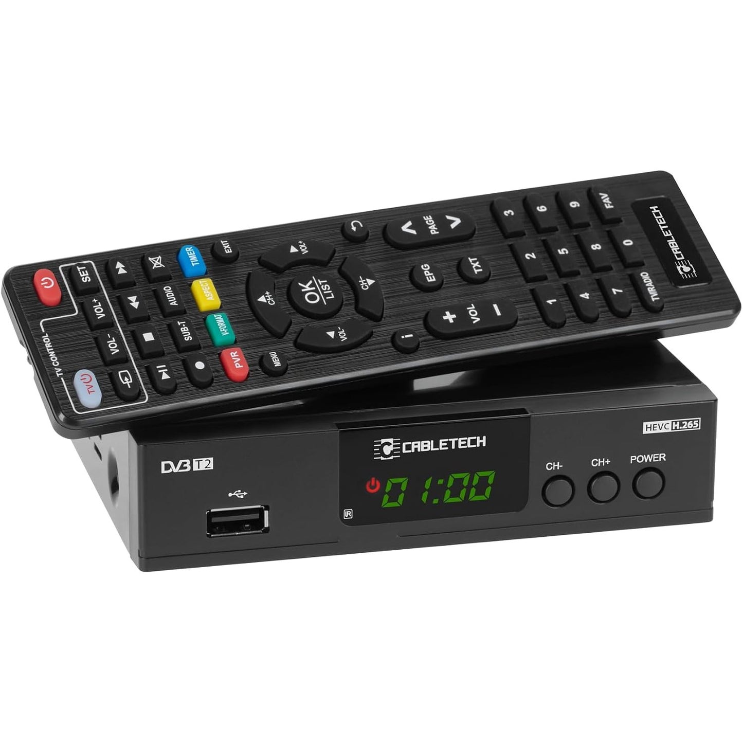 268874 - TUNER CABLETECH DVB-T2: HEVC H.265, rezolucioni 1920x1080 px, programimi i regjistrimit, kërkim automatik i kanaleve, RAM 512 Mb DDR3.