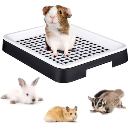 242930 - BANGMINDA Tabaka për mbeturina lepuri, kuti mbeturinash për kafshë të vogla, derra Guinea me kafaz, rrjetë për stërvitje në tualet, shportë qoshe për hamsterë, e zezë
