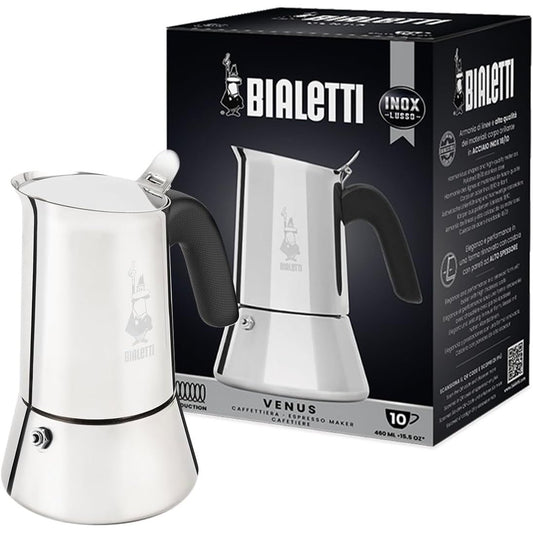 195257 - BIALETTI - Venus Induction Makinë Kafeje për Espresso prej Çeliku Inox, e Përshtatshme për të Gjitha Llojet e Sobave, Kapacitet 10 Gota (460 ml), Argjendi