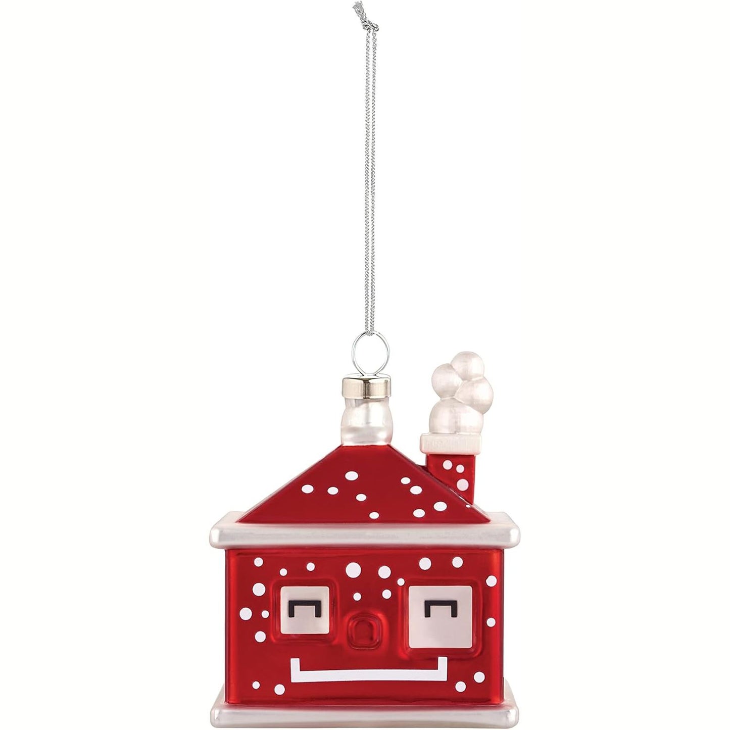 196546 - ALESSI Cubetta GJ02 17 – Ornament Krishtlindjesh, Shtëpi Festive e Mbuluar me Borë, Qelq i Fryrë dhe Dekoruar me Dorë
