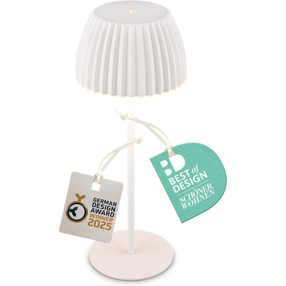 250730 - BRILONER Llambë Tavoline pa Tel Riffle LED IP44 me Dritë të Kuqe, rregullues prekjeje, bateri e zëvendësueshme, dimensione 14.5 x 36.5 cm, e Bardhë