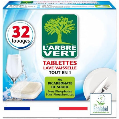 298725 - L'ARBRE VERT Tableta për Lavastovilje Gjithçka-në-1, Ecolabel, 32 doza, 91% përbërës me origjinë natyrale