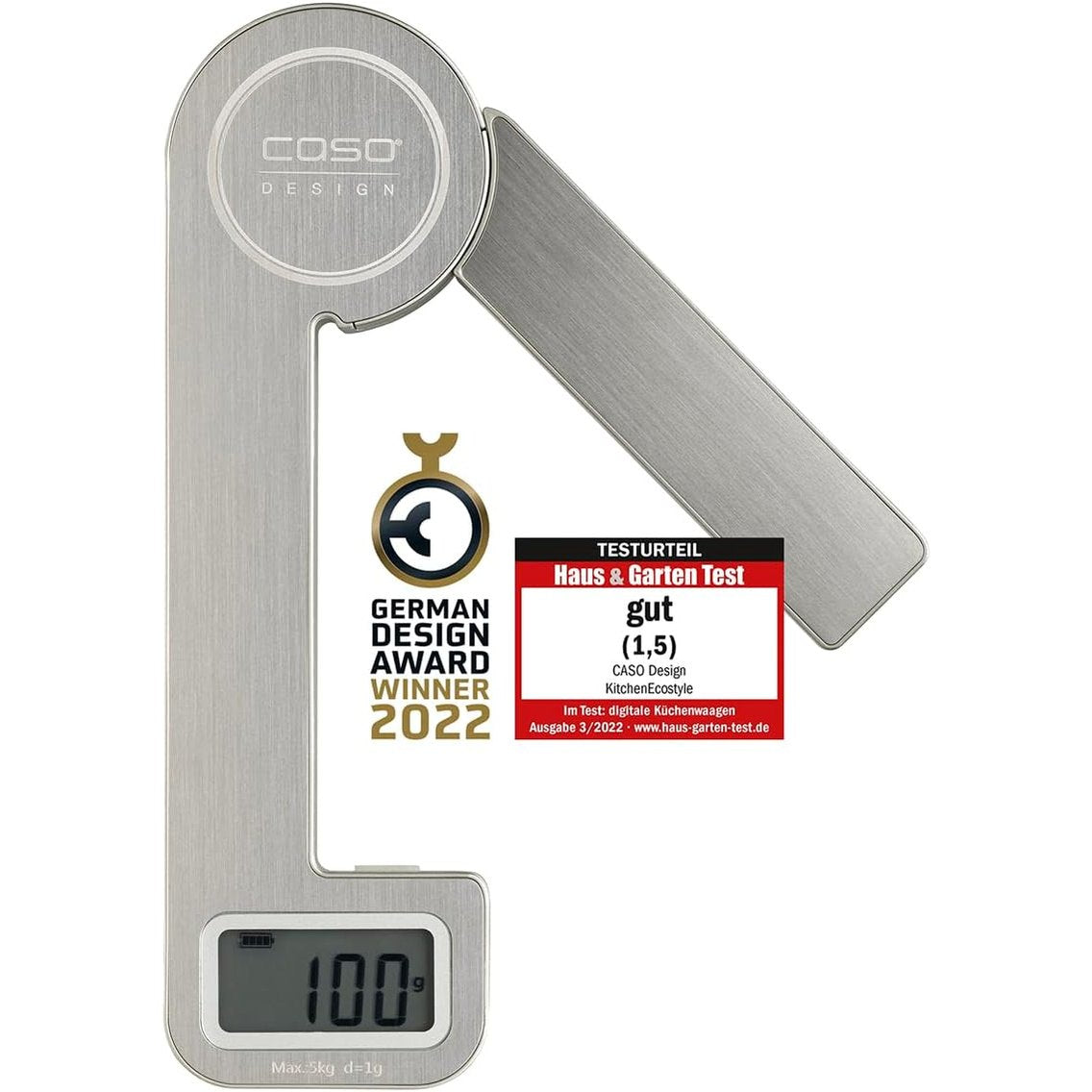 251599 - CASO Kitchen Ecostyle Peshore kuzhine dixhitale, deri në 5 kg, energji kinetike, çelik inox 3266