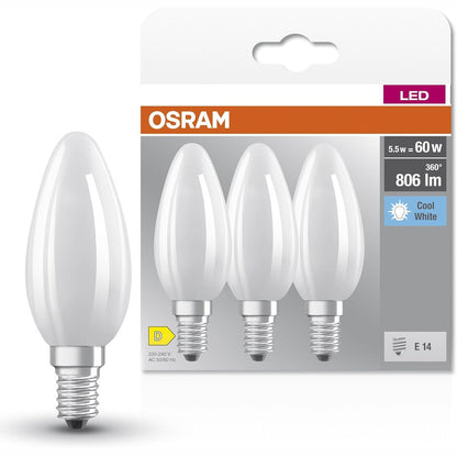 220268 - OSRAM Llambë Star Filament për prizë E14, xham i ngrirë, e bardhë e ftohtë (4000K), 806 lumen, zëvendësim për llambat konvencionale 60W, pa errësim, pako me 3