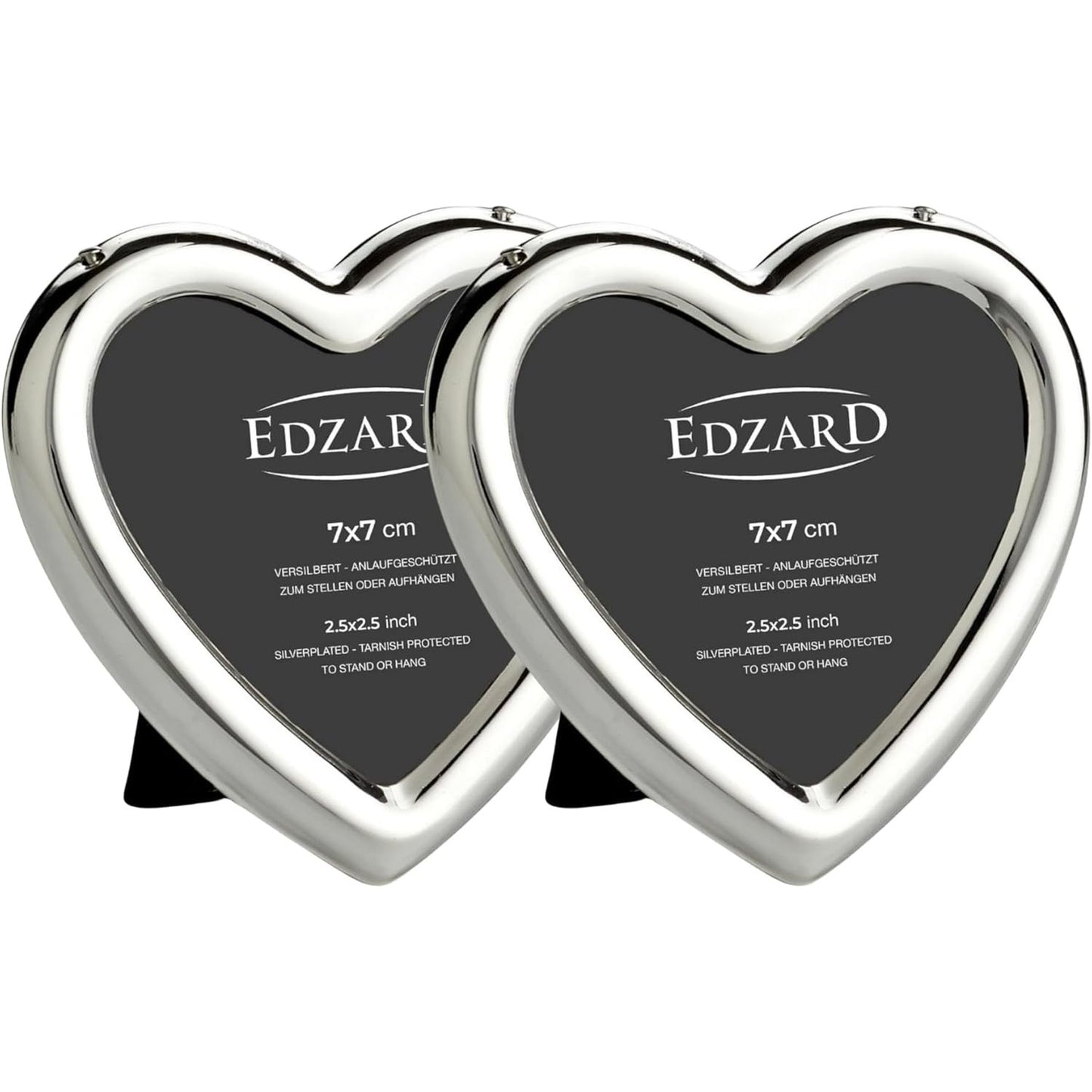 237333 - EDZARD Set me 2 korniza fotografish Mini Zemra, për foto 7 x 7 cm, Argjend i çmuar, Rezistent ndaj njollosjes, me mbështetëse kadifeje