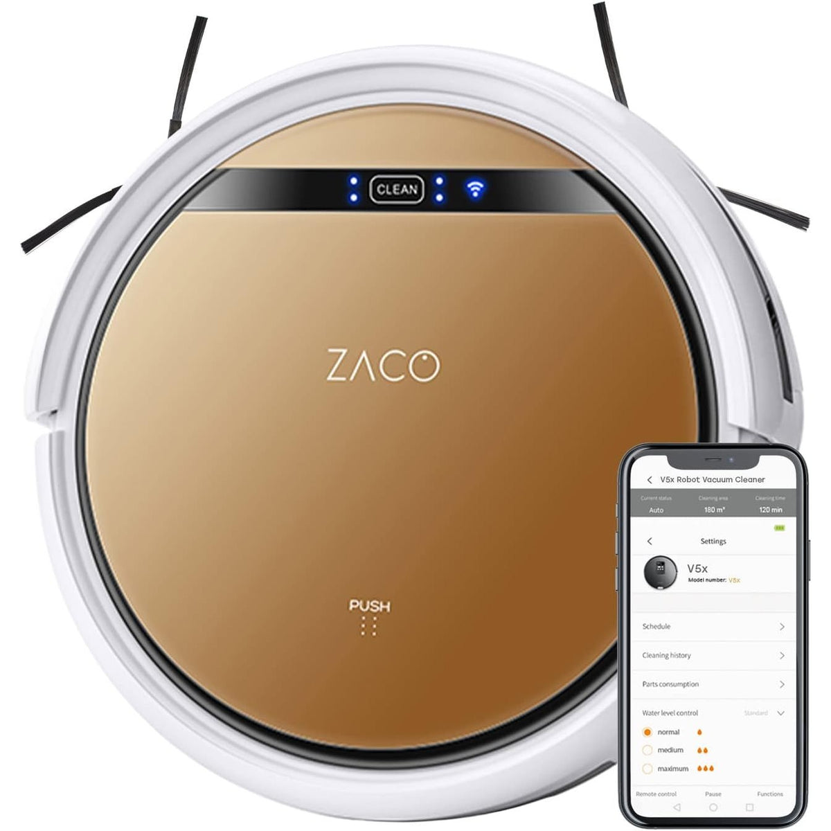 288114 - ZACO Fshesë me korrent robot V5x, Funksion 2-në-1, 8.1 cm, 22W, 65 decibel, me Wi-Fi, me stacion karikimi