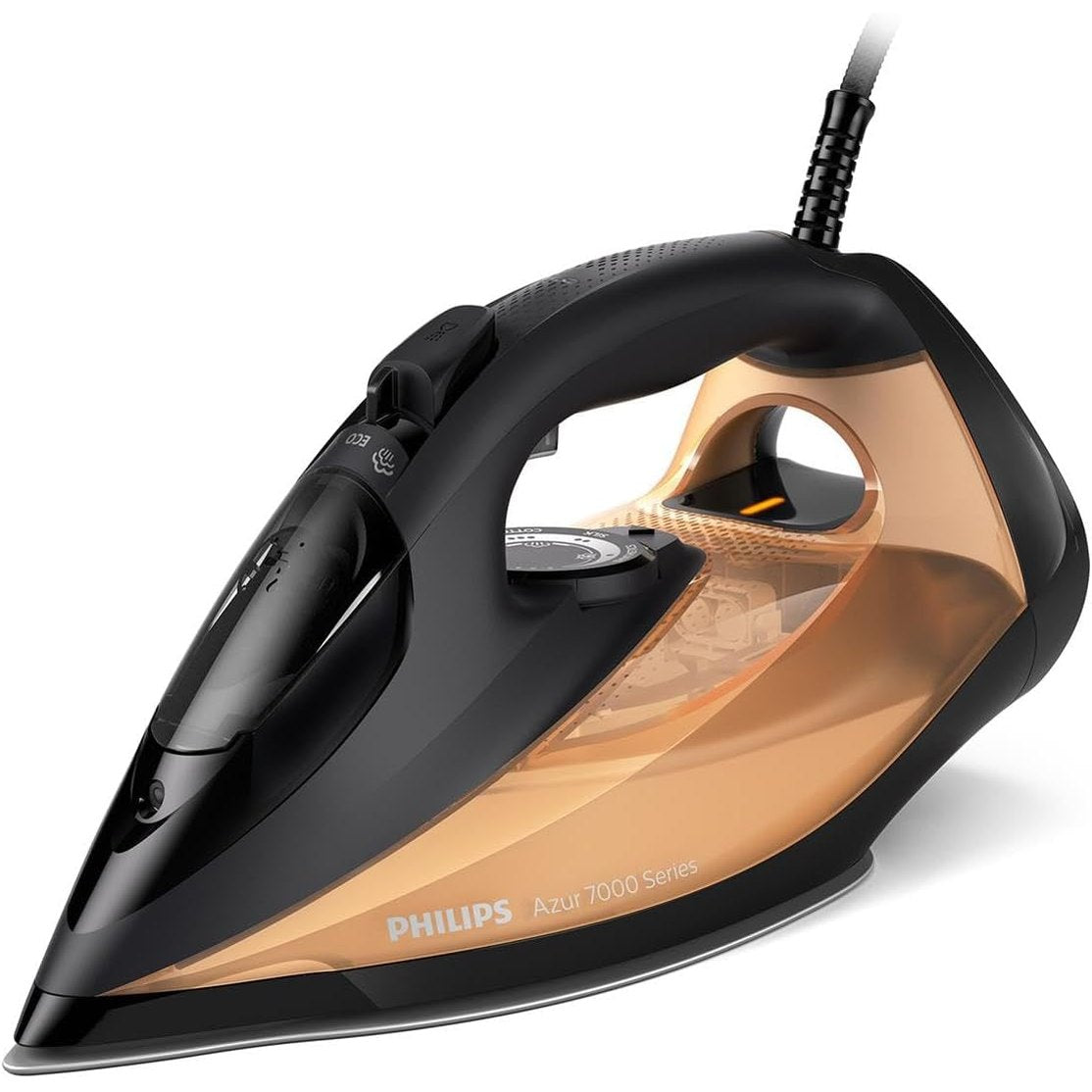 162165 - PHILIPS Azur Seria 7000 Hekur me Avull - 2800W, Avull i Vazhdueshëm 50g/min, Shtim Avulli 250g, Avull Vertikal, Pllakë SteamGlide Elite, Ngjyra E Zezë/E Artë (DST7040/80)