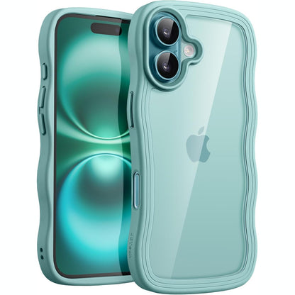 267295 - JETech Mbrojtëse e valëzuar për iPhone 16 6.1 inç, mbrojtëse nga goditjet me lak, pjesa e pasme transparente e fortë (blu jeshile)