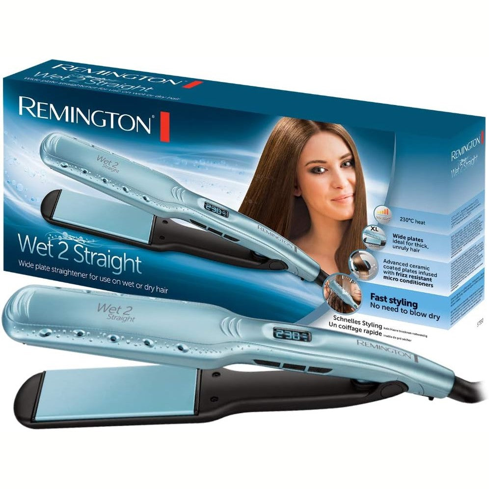 301838 - REMINGTON Pjastër flokësh Wet2Straight e gjerë, 140-230°C, S7350, ngjyrë turkeze