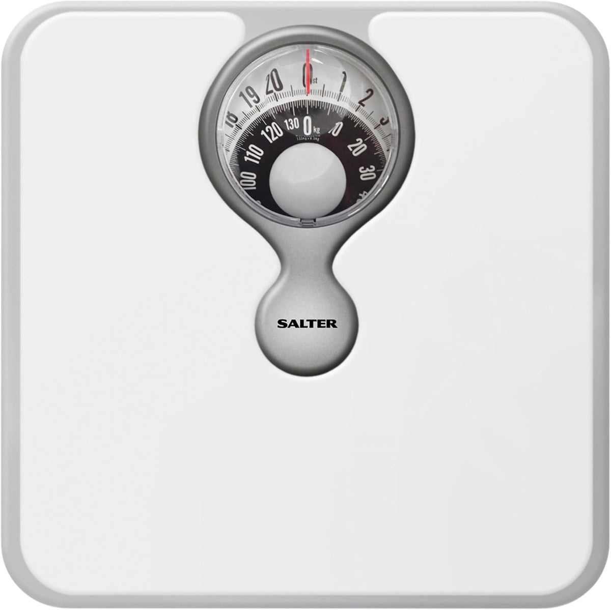 300929 - SALTER Peshore mekanike banjoje 484 WHDR, Maks. 133 kg, Ekran i lehtë për t’u lexuar, Analoge, E bardhë