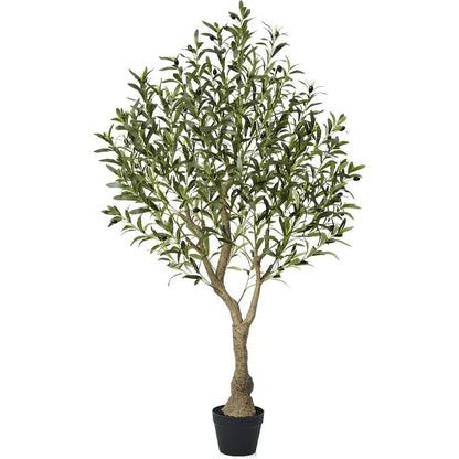 255179 - VERINATURAL Bimë ulliri artificiale 150cm e rreme për përdorim të brendshëm dhe të jashtëm me 1012 gjethe dhe 48 fruta, Pemë dekorative rezistente ndaj rrezeve UV me degë të rregullueshme në vazo të zezë