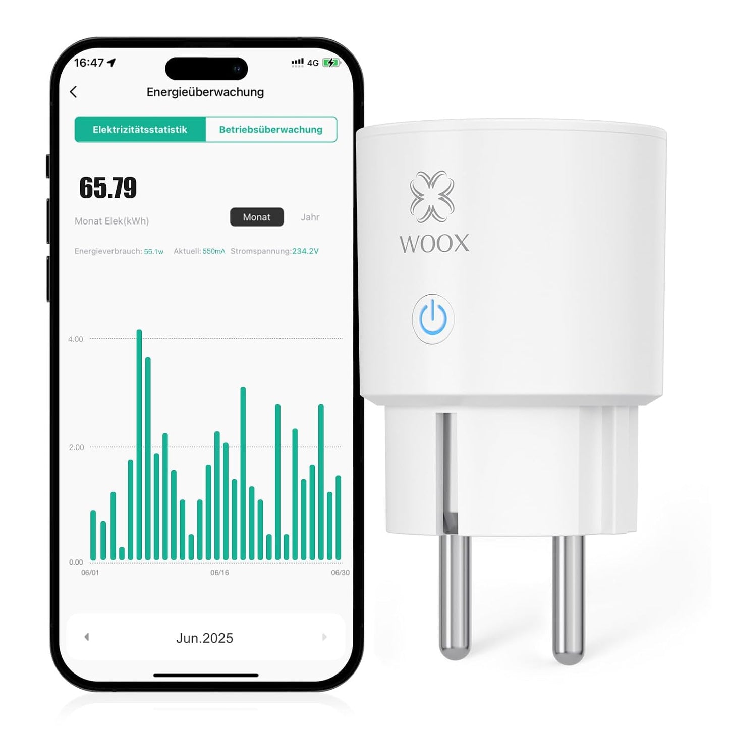 289202 - Woox Prizë inteligjente Alexa, Wi-Fi 16A, Testuar nga TÜV, Kohëmatës me kontroll zanor, Pajtueshëm me Alexa/Google Home