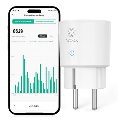 289202 - Woox Prizë inteligjente Alexa, Wi-Fi 16A, Testuar nga TÜV, Kohëmatës me kontroll zanor, Pajtueshëm me Alexa/Google Home