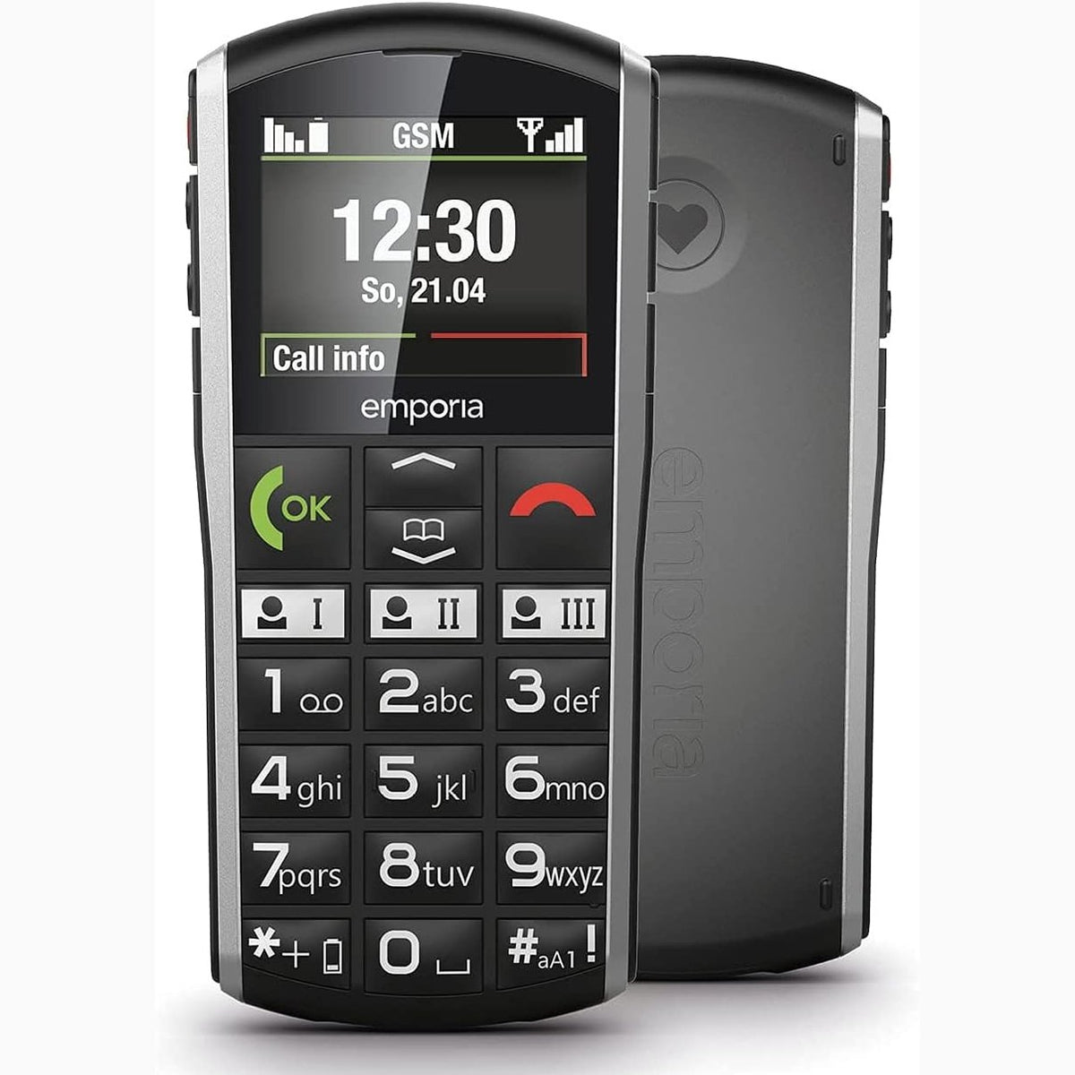 309652 - EMPORIA Telefon celular SIMPLICITY, ekran me ngjyra 2 inç, butona të mëdhenj, buton SOS, stacion karikimi, M4/T4, i pajtueshëm me aparate dëgjimi, Bluetooth, i zi