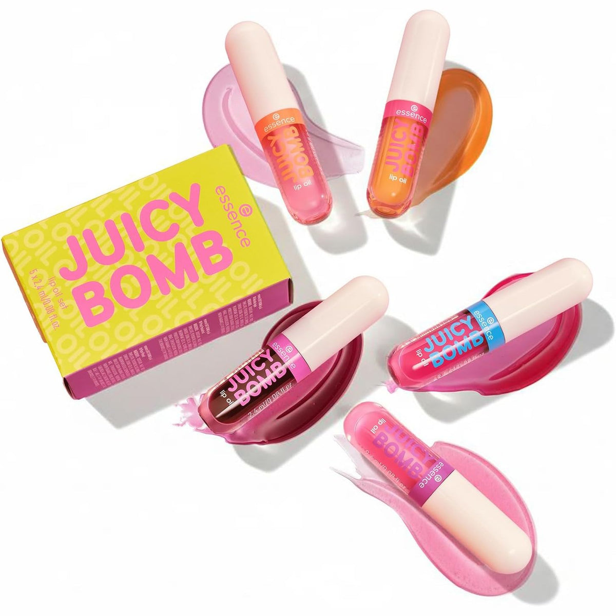 301207 - ESSENCE Set vajrash për buzë JUICY BOMB 02 POUT OF PARADISE | 5 nuanca | Aromë tropikale | 5 x 2.4 ml